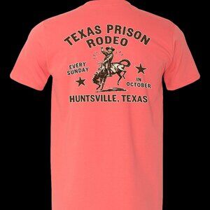 Texas Prison Rodeo Huntsville,Texas Short Sleeve Crew Neck T-Shirt CORAL SILK